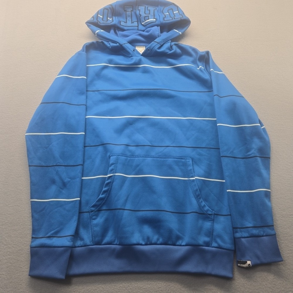 Vtg Burton Hoodie Sweatshirt Mens Small Blue Striped Logo Snowboard Y2K